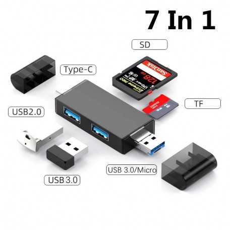 Кардридер Multifunction 7 в 1 Type C/USB2.0/USB3.0/Micro USB/TF/SD/USB-флеш ELOUGH