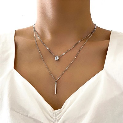 Колье двойное из медицинской стали Sindlan Crystal Nail X0764 Silver