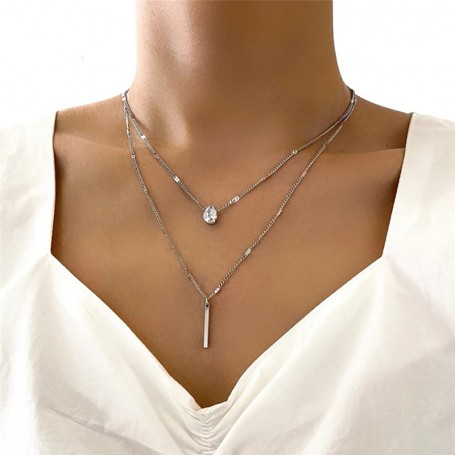Колье двойное из медицинской стали Sindlan Crystal Nail X0764 Silver