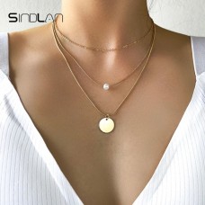 Triple necklace made of medical steel Sindlan Pearl Coin X1077 Triple necklace made of medical steel Sindlan Pearl Coin X1077
