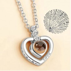 Pendant with a projection in 100 languages "I love you" Silver-12