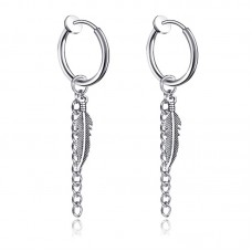 Jewelry clip-on earrings made of medical steel Feather EH029-02 Silver Jewelry clip-on earrings made of medical steel Feather EH029-02 Silver