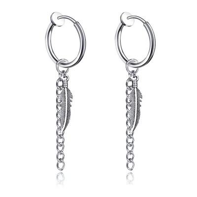 Бижутерия серьги-клипсы-каффы из медицинской стали Feather EH029-02 Silver