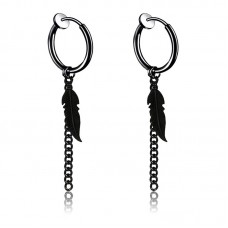 Біжутерія сережки-кліпси-кафи з медичної сталі Feather EH029-04 Black Біжутерія сережки-кліпси-кафи з медичної сталі Feather EH029-04 Black