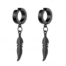 Jewelry clip-on earrings made of medical steel Feather EH118-04 Black Jewelry clip-on earrings made of medical steel Feather EH118-04 Black