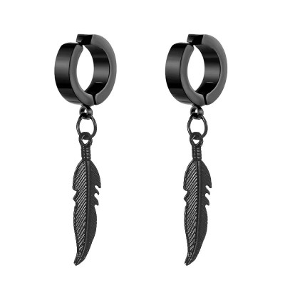 Бижутерия серьги-клипсы-каффы из медицинской стали Feather EH118-04 Black