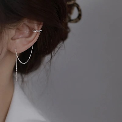 Бижутерия серьги-клипсы-каффы из медицинской стали Geometric 5157 Silver