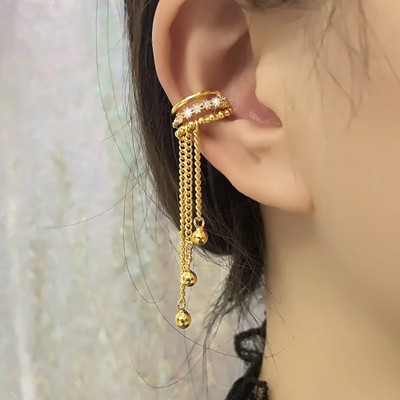Бижутерия серьги-клипсы-каффы из медицинской стали K-pop 041-2 Gold
