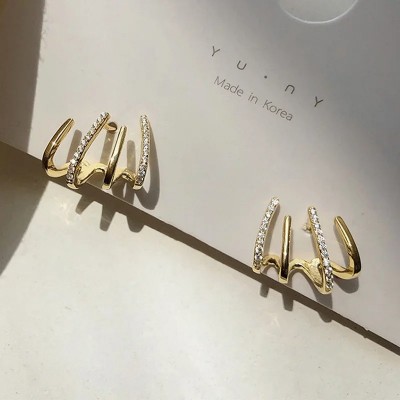Бижутерия серьги-клипсы-каффы из медицинской стали Rhinestone Z0300 Gold