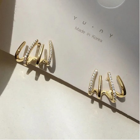 Бижутерия серьги-клипсы-каффы из медицинской стали Rhinestone Z0300 Gold