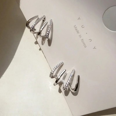 Бижутерия серьги-клипсы-каффы из медицинской стали Rhinestone Z0300 Silver