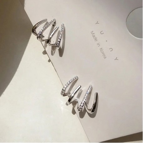 Бижутерия серьги-клипсы-каффы из медицинской стали Rhinestone Z0300 Silver