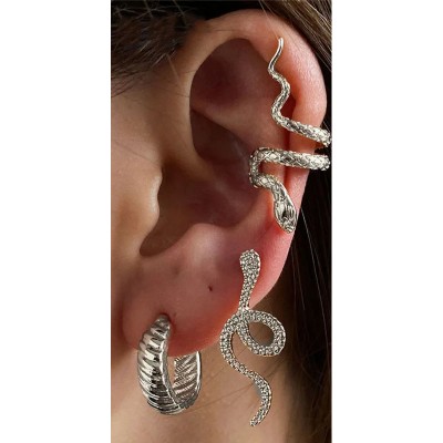 Бижутерия серьги-клипсы-каффы из медицинской стали Snake 3684 Silver