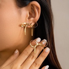 Jewelry earrings-clip-cuffs made of medical steel Tassels Bow S0669 Gold