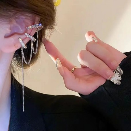 Бижутерия серьги-клипсы-каффы из медицинской стали Triple Z2993 Silver