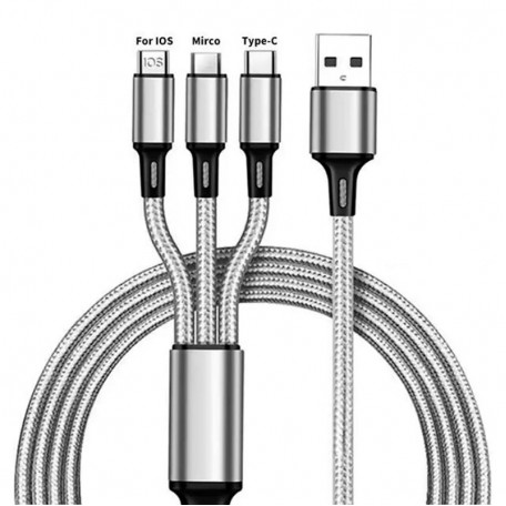 Кабель для зарядки и передачи данных 3в1 2.4A USB Type-A to Lightning USB Type-C Micro USB 1.2 м
