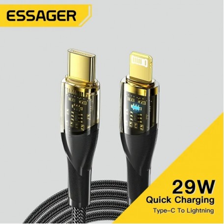 Кабель для быстрой зарядки и передачи данных Essager LED Indicator 3A/29W USB Type-C to Apple Lightning 1 м