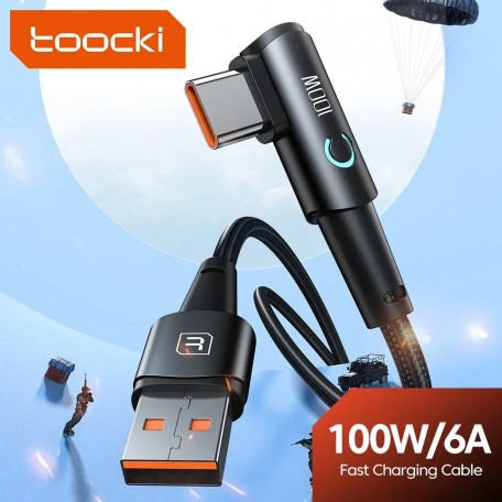 Кабель для зарядки и передачи данных Toocki 90 Degree LED Digital Display 6A/100W USB Type-A to USB Type-C 1 м
