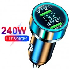 Быстрое автомобильное зарядное устройство от прикуривателя 240W 2 USB с цифровым дисплеем для ноутбуков, планшетов, смартфонов Apple iPhone, iPad, MacBook, Huawei, Honor, Xiaomi, Samsung, OPPO, Redmi, Realme