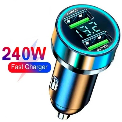 Быстрое автомобильное зарядное устройство от прикуривателя 240W 2 USB с цифровым дисплеем для ноутбуков, планшетов, смартфонов Apple iPhone, iPad, MacBook, Huawei, Honor, Xiaomi, Samsung, OPPO, Redmi, Realme