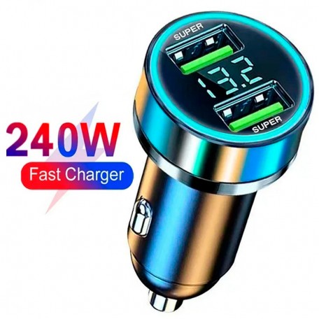 Быстрое автомобильное зарядное устройство от прикуривателя 240W 2 USB с цифровым дисплеем для ноутбуков, планшетов, смартфонов Apple iPhone, iPad, MacBook, Huawei, Honor, Xiaomi, Samsung, OPPO, Redmi, Realme