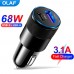 Быстрое автомобильное зарядное устройство от прикуривателя OLAF 68W 1 USB + 1 Type-C PD для ноутбуков, планшетов, смартфонов Apple iPhone, iPad, MacBook, Huawei, Honor, Xiaomi, Samsung, OPPO, Redmi, Realme