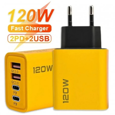 Сетевое зарядное устройство Блок питания для телефона Maerknon 120W 2 USB A + 2 USB Type-C Быстрая зарядка PD+QC3.0 Блок зарядки для Samsung, IPhone, Xiaomi, Redmi, Huawei, Realme