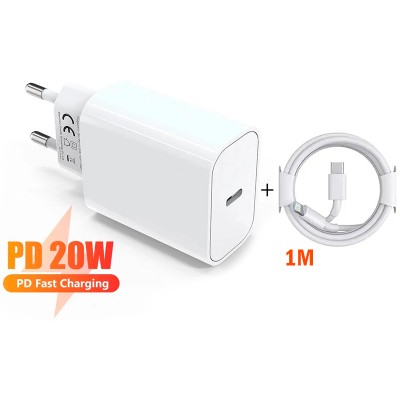 Сетевое зарядное устройство Apple Power Adapter 20W USB Type-C + Кабель для быстрой зарядки и передачи данных iPhone iPad 2.4A/20W Apple Lightning to USB Type-C 1м