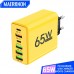 Сетевое зарядное устройство Блок питания для телефона Maerknon 65W 4 USB + 2 Type-C Быстрая зарядка PD+QC3.0 Блок зарядки для Samsung, IPhone, Xiaomi, Redmi, Huawei, Realme