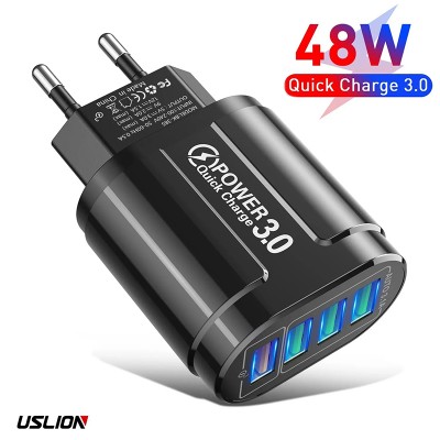 Сетевое зарядное устройство Блок питания для телефона USLION BK-385 с 4 USB-портами 48W Быстрая зарядка QC 3.0 Блок зарядки для Samsung, IPhone, Xiaomi, Redmi, Huawei, Realme