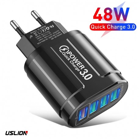Сетевое зарядное устройство Блок питания для телефона USLION BK-385 с 4 USB-портами 48W Быстрая зарядка QC 3.0 Блок зарядки для Samsung, IPhone, Xiaomi, Redmi, Huawei, Realme