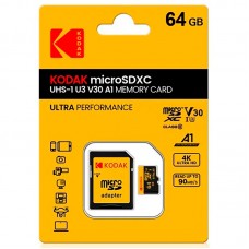 Карта памяти Kodak MicroSDXC UHS-I U3 V30 A1 64GB Class 10 90MB/S + SD адаптер