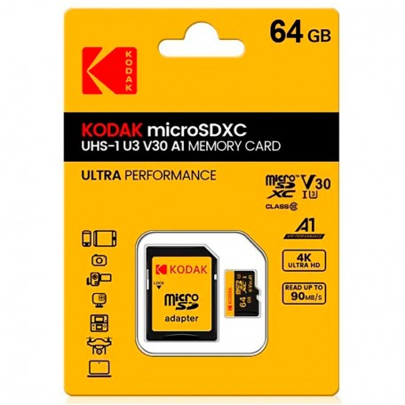 Карта памяти Kodak MicroSDXC UHS-I U3 V30 A1 64GB Class 10 90MB/S + SD адаптер